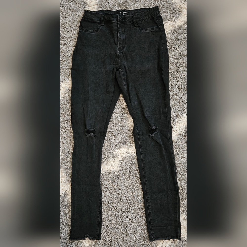 Ellie & Kate Distressed Black Skinny Jeans- Size M (27) - Picture 1 of 3